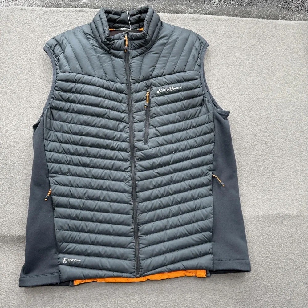 Eddie Bauer Vest Mens Large Gray StormDown 800 Quilted Full Zip Puffer‎ Outdoor